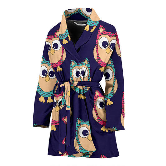 Owl Pattern Print Design A06 Women Bathrobe