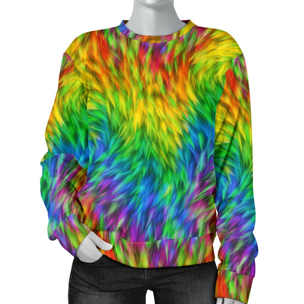 Rainbow Fur Design Print Women Long Sleeve Sweatshirt
