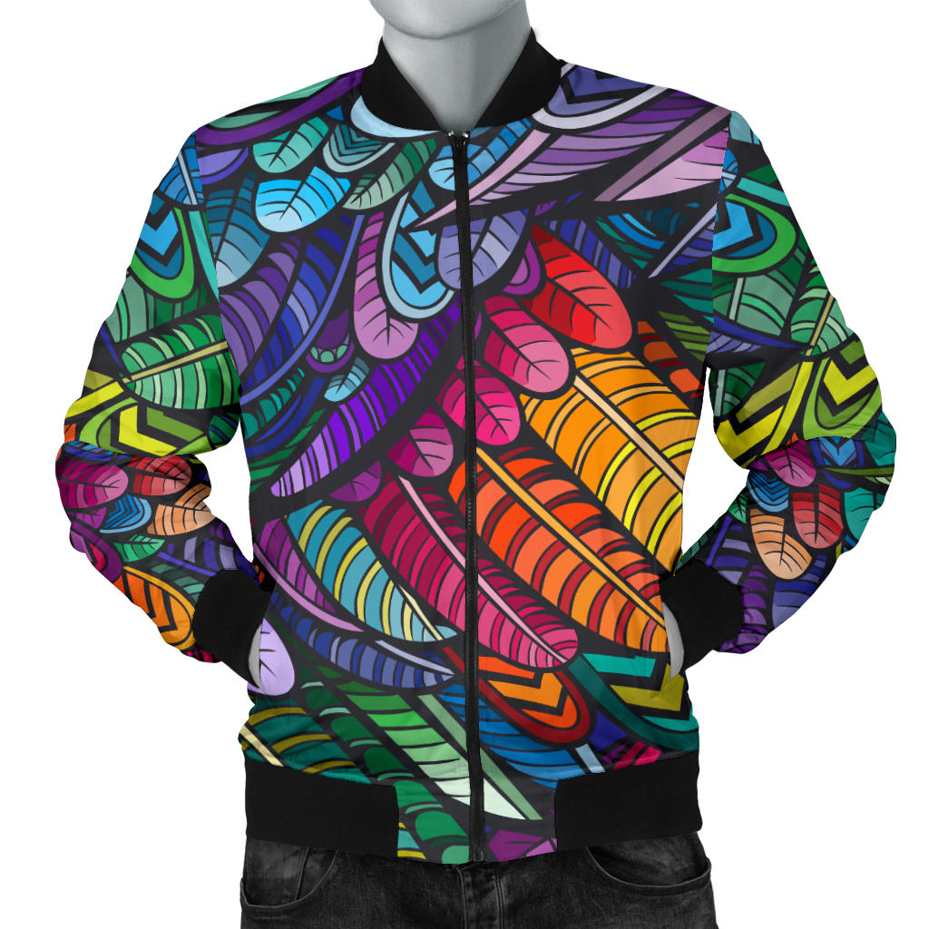 Feather Multicolor Design Print Men Bomber Jacket