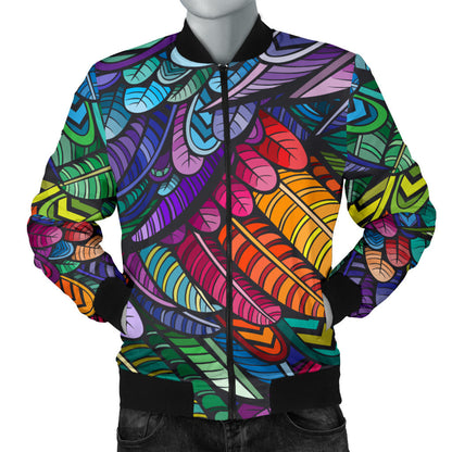 Feather Multicolor Design Print Men Bomber Jacket