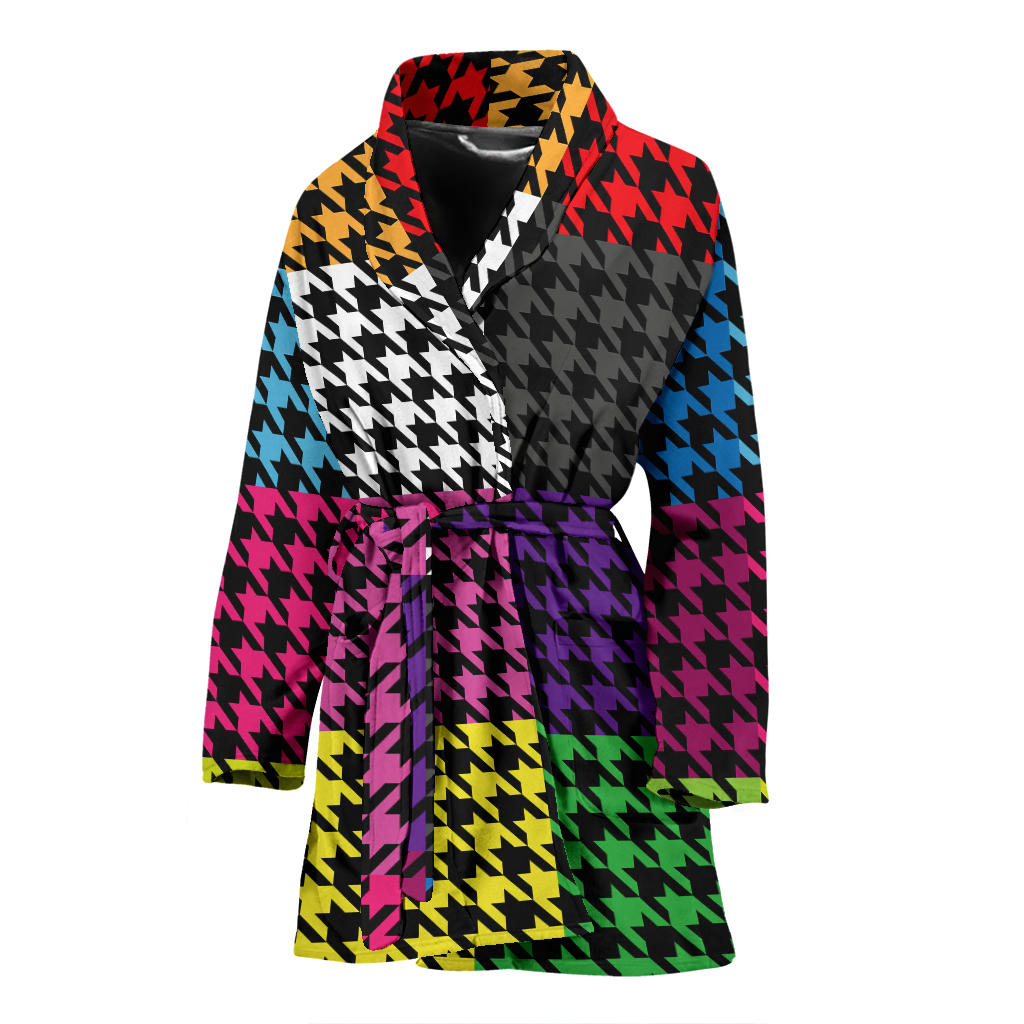Houndstooth Colorful Pattern Print Design 01 Women Bathrobe