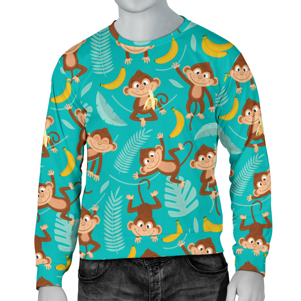 Monkey Happy Design Themed Print Men Long Sleeve Sweatshirt