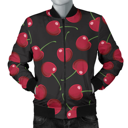 Cherry Black Background Men Bomber Jacket