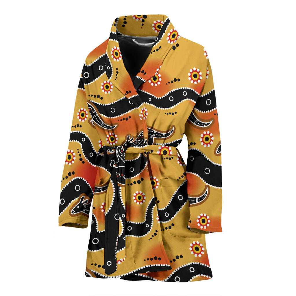 Kangaroos Aboriginal Pattern Print Design 06 Women Bathrobe