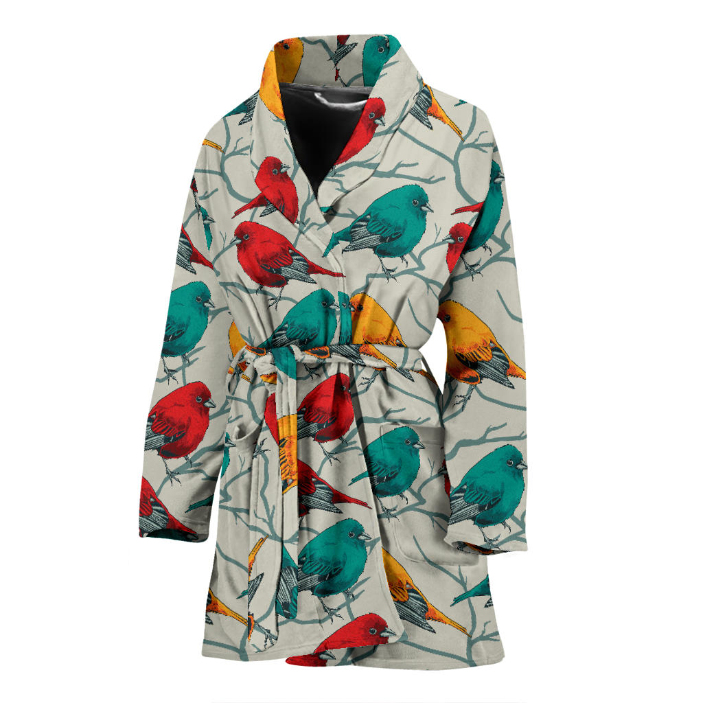 Birds Pattern Print Design 04 Women Bathrobe