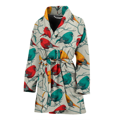 Birds Pattern Print Design 04 Women Bathrobe
