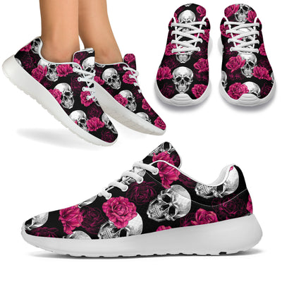 Pink Rose Skull Themed Print Athletic Shoes