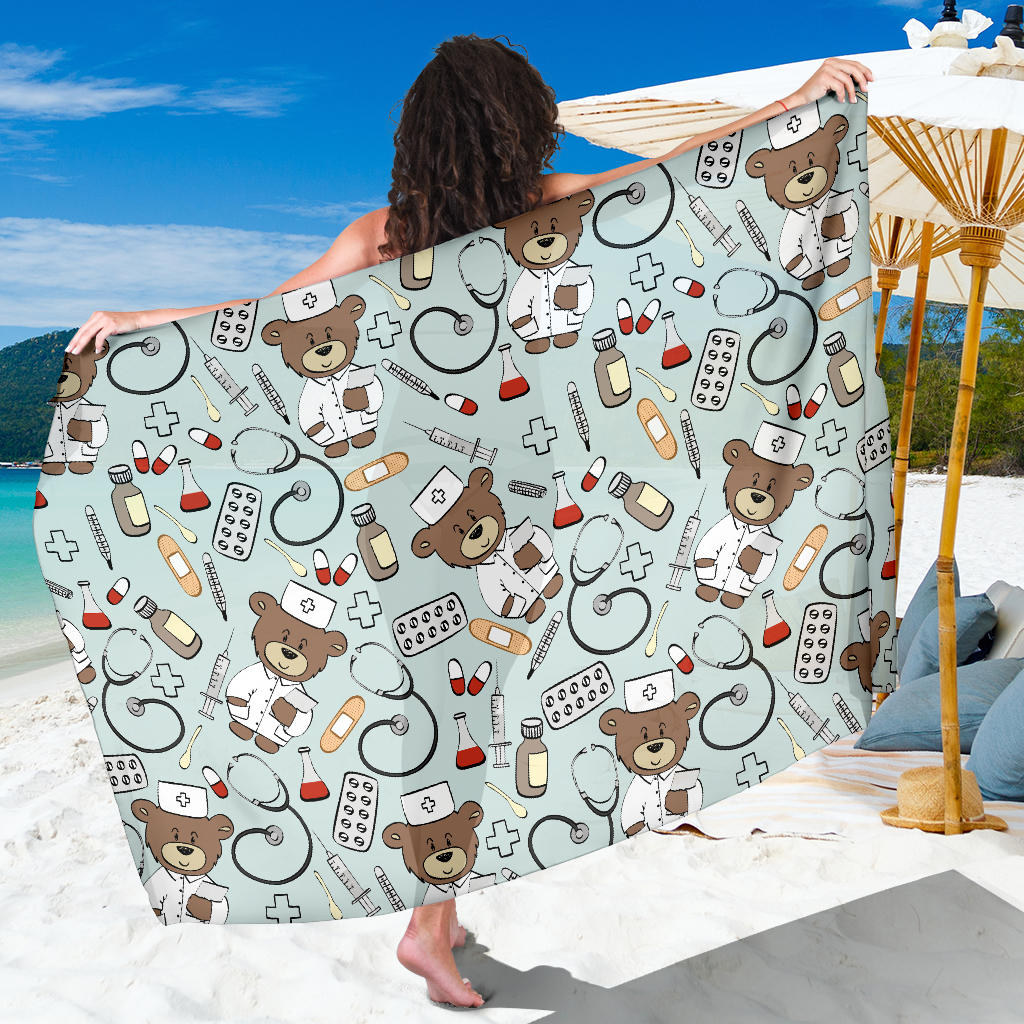 Nurse Bear Pattern Print Design A01 Sarong Pareo Wrap