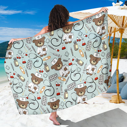 Nurse Bear Pattern Print Design A01 Sarong Pareo Wrap