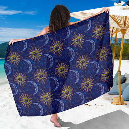 Celestial Moon Sun Pattern Print Design 01 Sarong Pareo Wrap