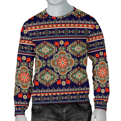 Ethnic Geometric Print Pattern Men Long Sleeve Sweatshirt