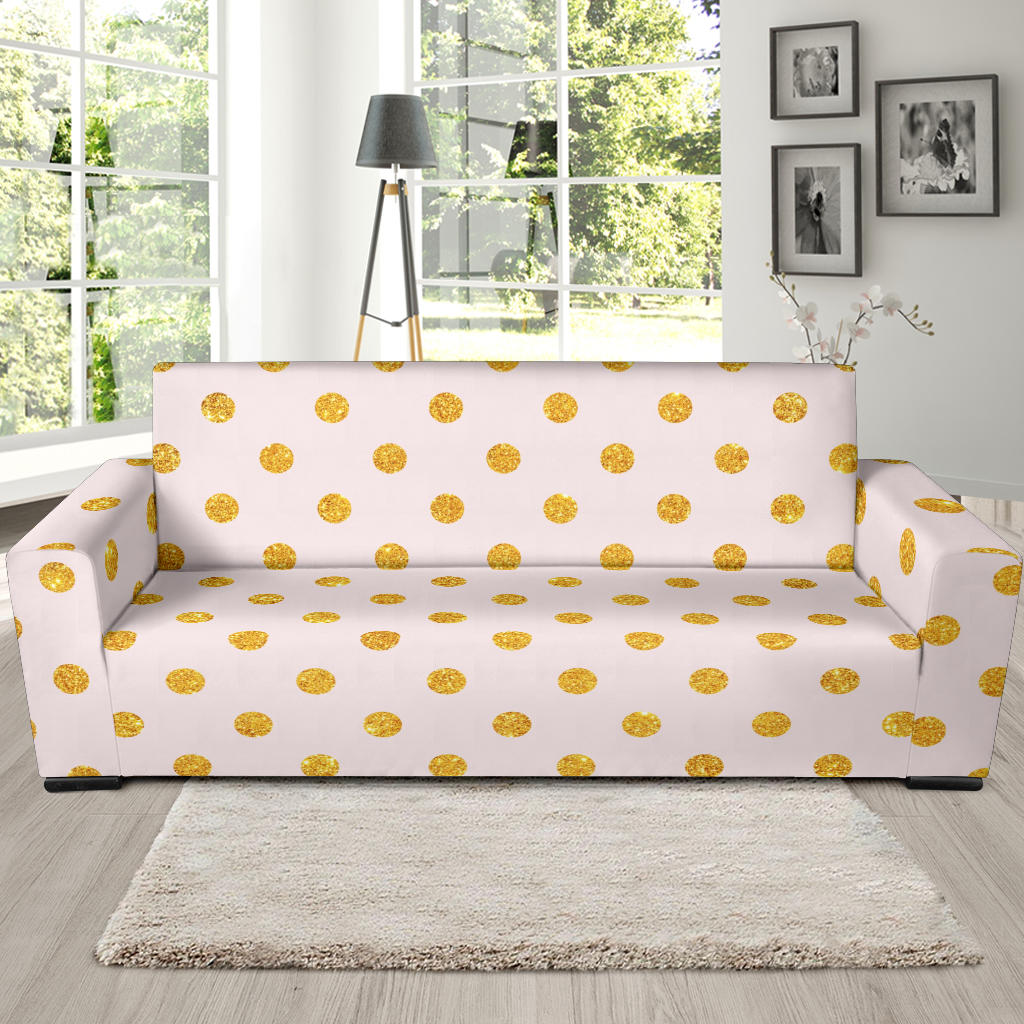 Polka Dot Gold Pink Pattern Print Design 01 Sofa Slipcover