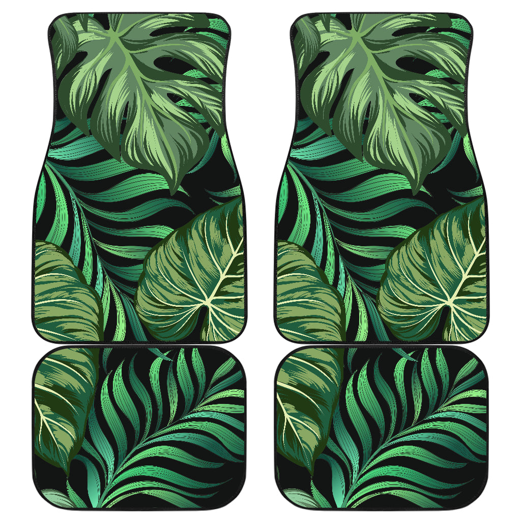 Green Fresh Tropical Palm Leaves Car Floor Mats Front Back