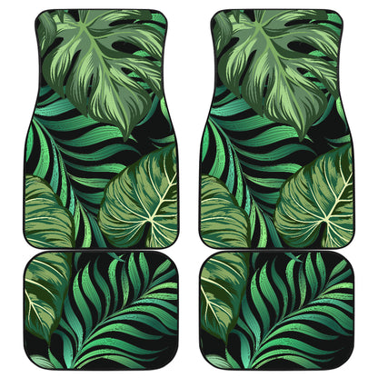 Green Fresh Tropical Palm Leaves Car Floor Mats Front Back