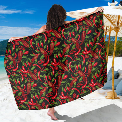 Chilli Pepper Pattern Print Design 02 Sarong Pareo Wrap