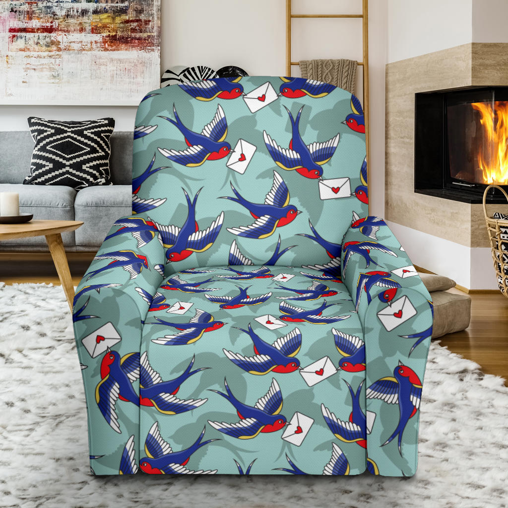 Swallow Bird Pattern Print Design 02 Recliner Slipcover with Pocket