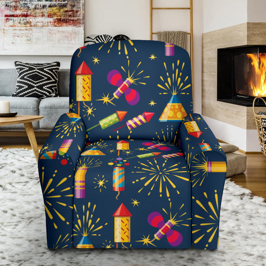 Firework Sparkling Rockets Print Design LKS306 Recliner Slipcover with Pocket