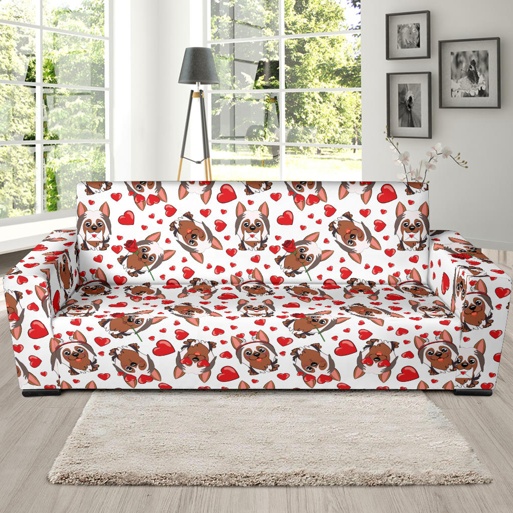 Silky Terriers Heart Print Design LKS302 Sofa Slipcover