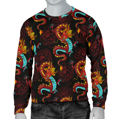 Chinese Dragons and Peonies Design Men Long Sleeve Sweatshirt