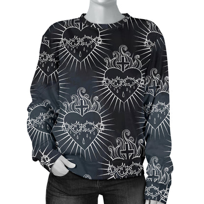 Christian Heart Tattoo Style Women Long Sleeve Sweatshirt