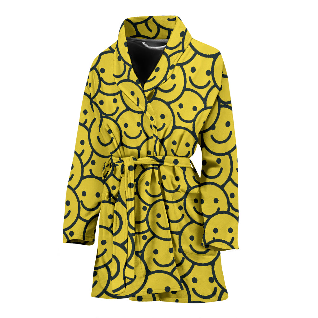 Smiley Face Emoji Print Design LKS302 Women Bathrobe