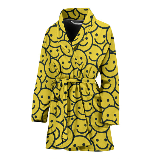 Smiley Face Emoji Print Design LKS302 Women Bathrobe