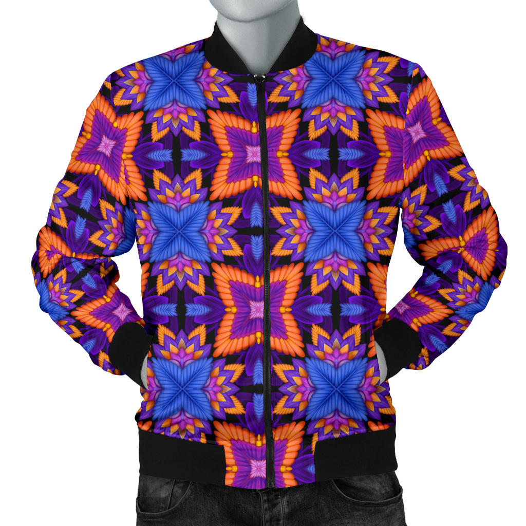 kaleidoscope Purple Orange Print Design Men Bomber Jacket