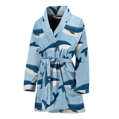 Blue Whale Pattern Print Design 02 Women Bathrobe
