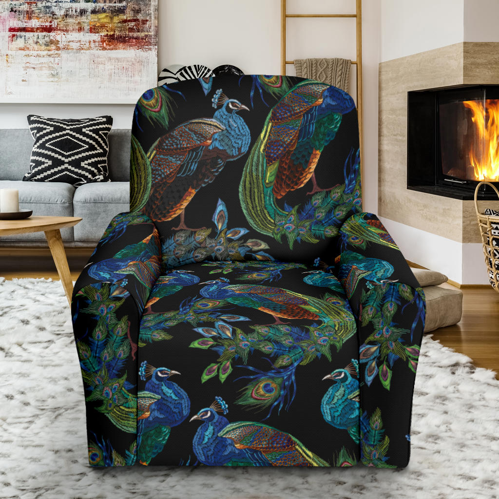 Peacock Pattern Print Design A04 Recliner Slipcover with Pocket