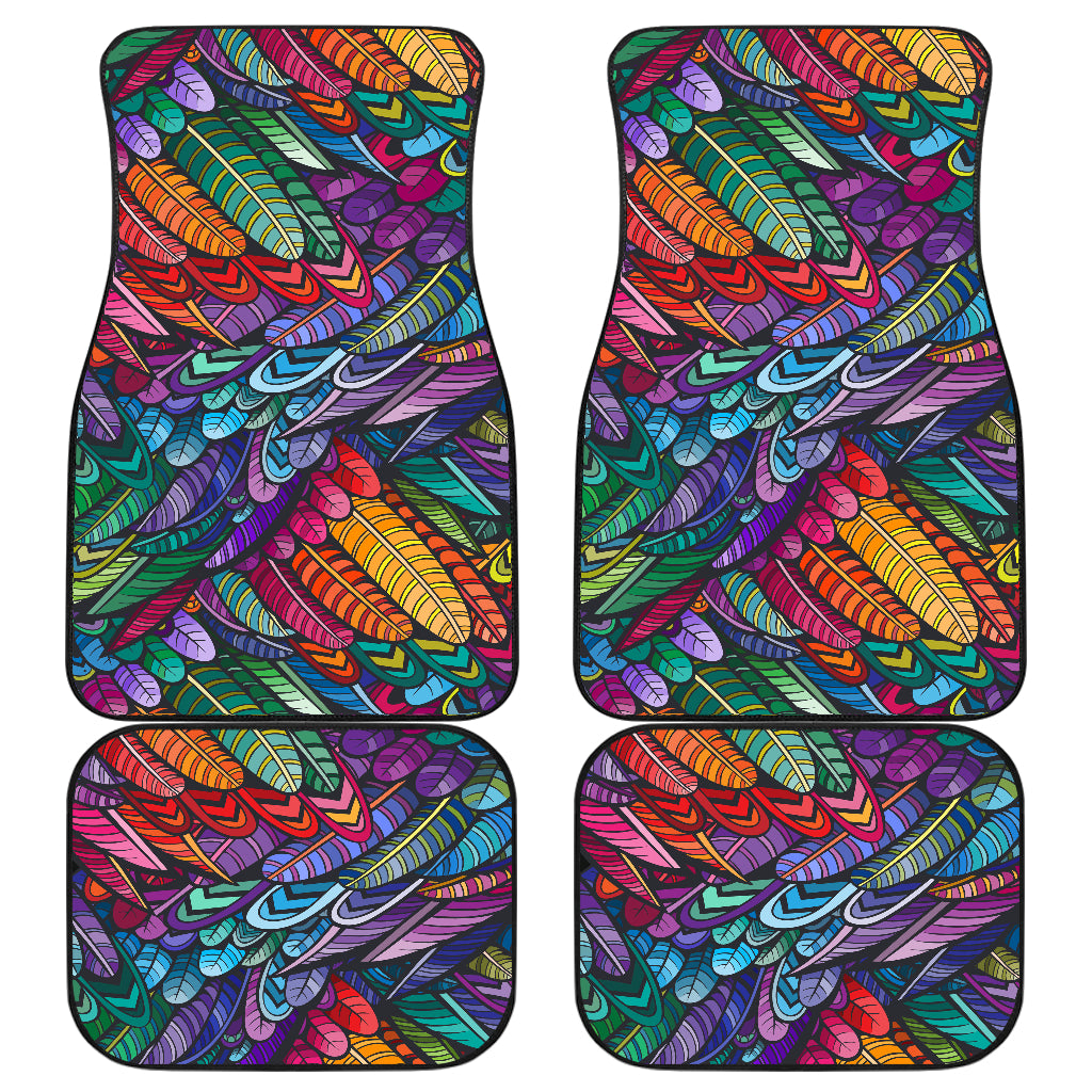 Feather Multicolor Design Print Car Floor Mats Front Back
