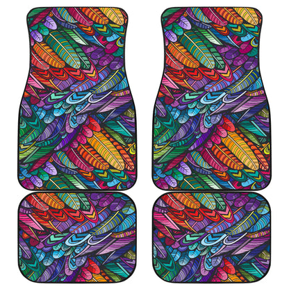 Feather Multicolor Design Print Car Floor Mats Front Back