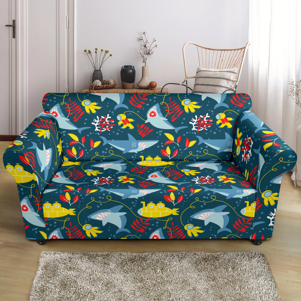 Scuba With Sharks Print Design LKS303 Loveseat Couch Slipcover