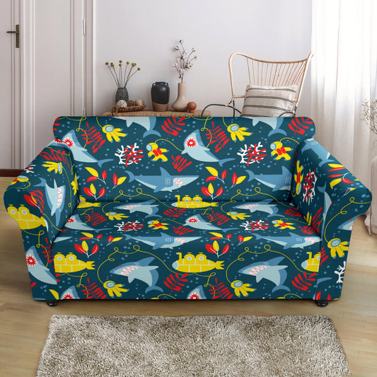 Scuba With Sharks Print Design LKS303 Loveseat Couch Slipcover
