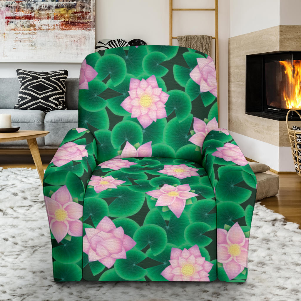 Water Lily Print Design LKS303 Recliner Slipcover with Pocket