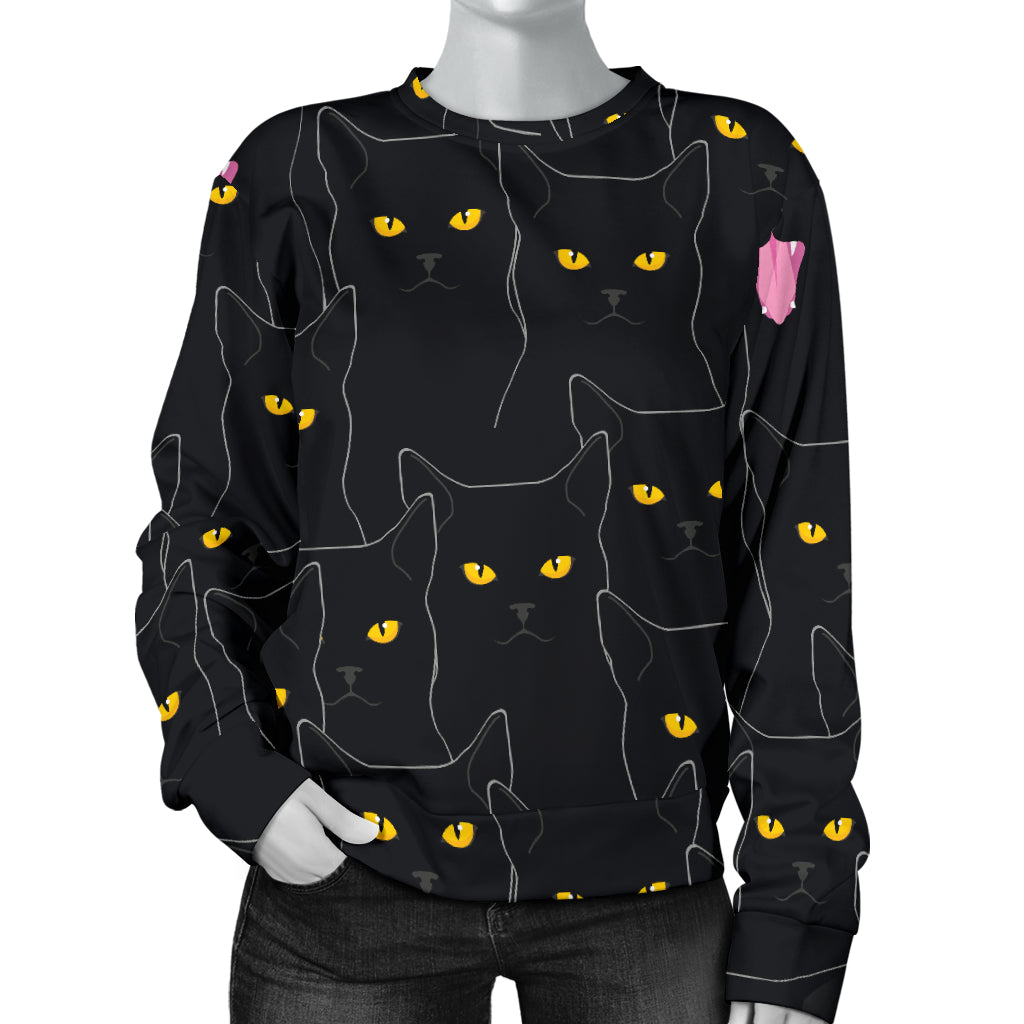 Black Cat Yellow Eyes Print Pattern Women Long Sleeve Sweatshirt