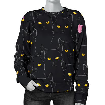 Black Cat Yellow Eyes Print Pattern Women Long Sleeve Sweatshirt