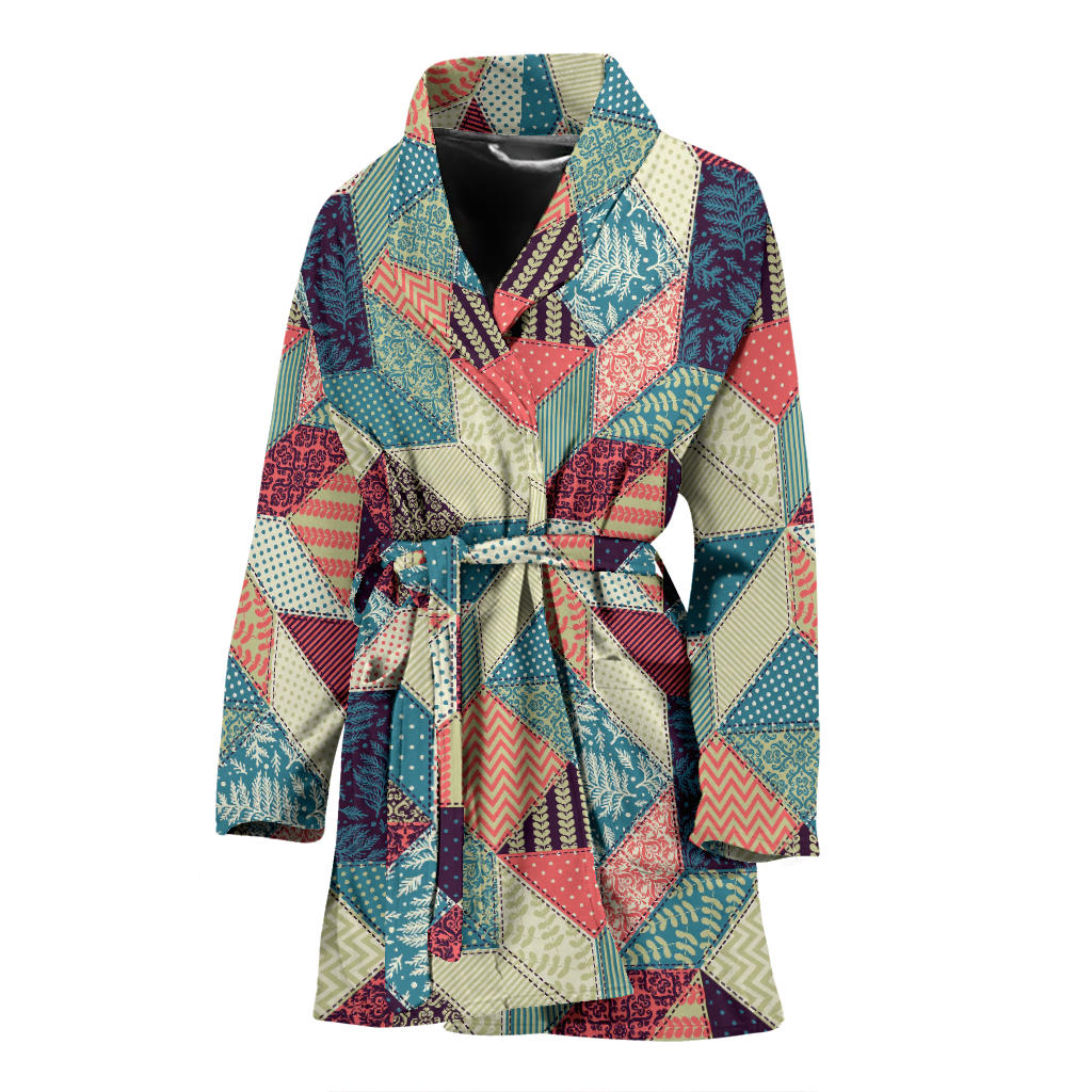 Patchwork Pattern Print Design 02 Women Bathrobe