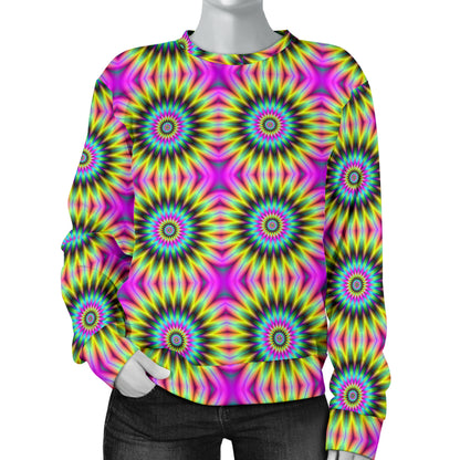 Optical illusion Flower Rainbow Style Women Long Sleeve Sweatshirt