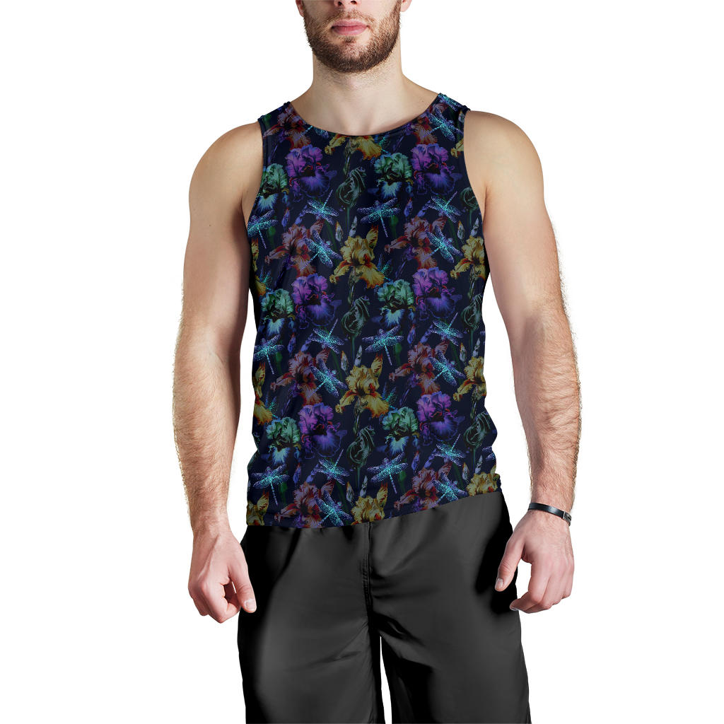 Dragonfly With Floral Print Pattern Men Tank Top