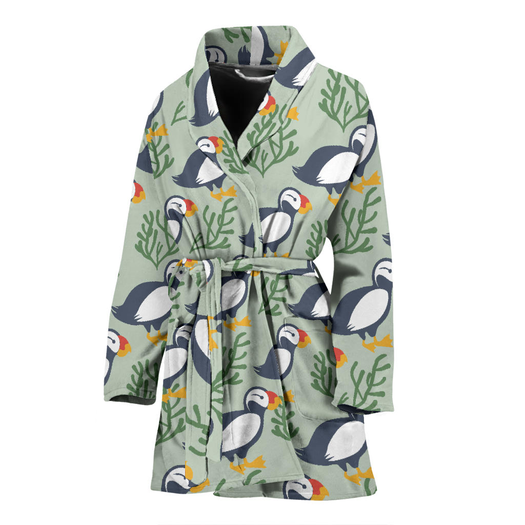Puffin Pattern Print Design A04 Women Bathrobe