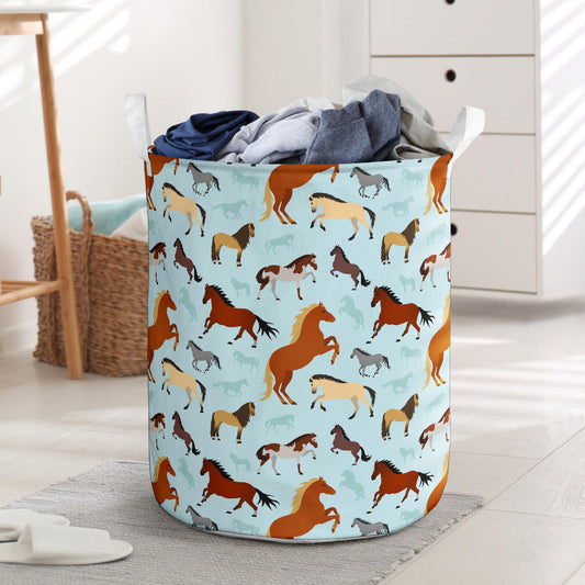 Horse Cute Themed Pattern Print Laundry Basket
