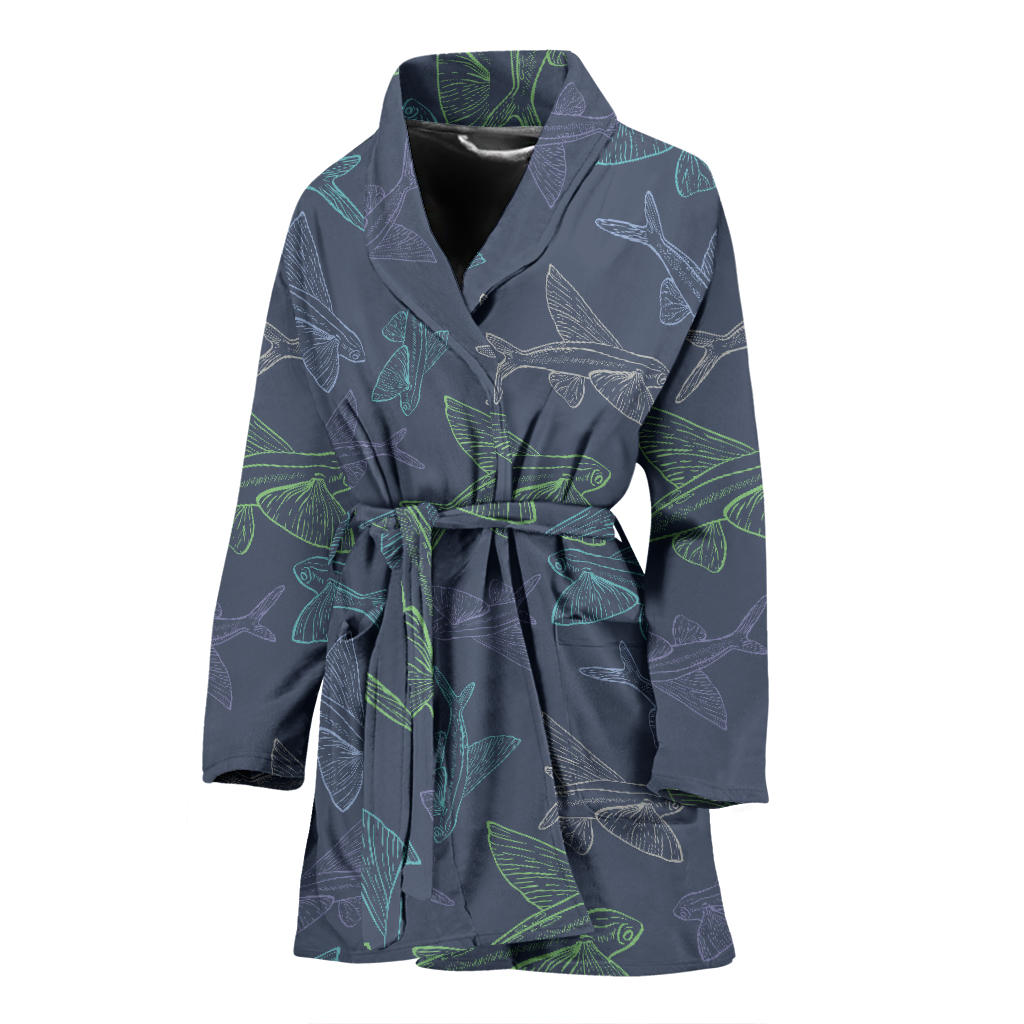 Flying Fish Pattern Print Design 02 Women Bathrobe