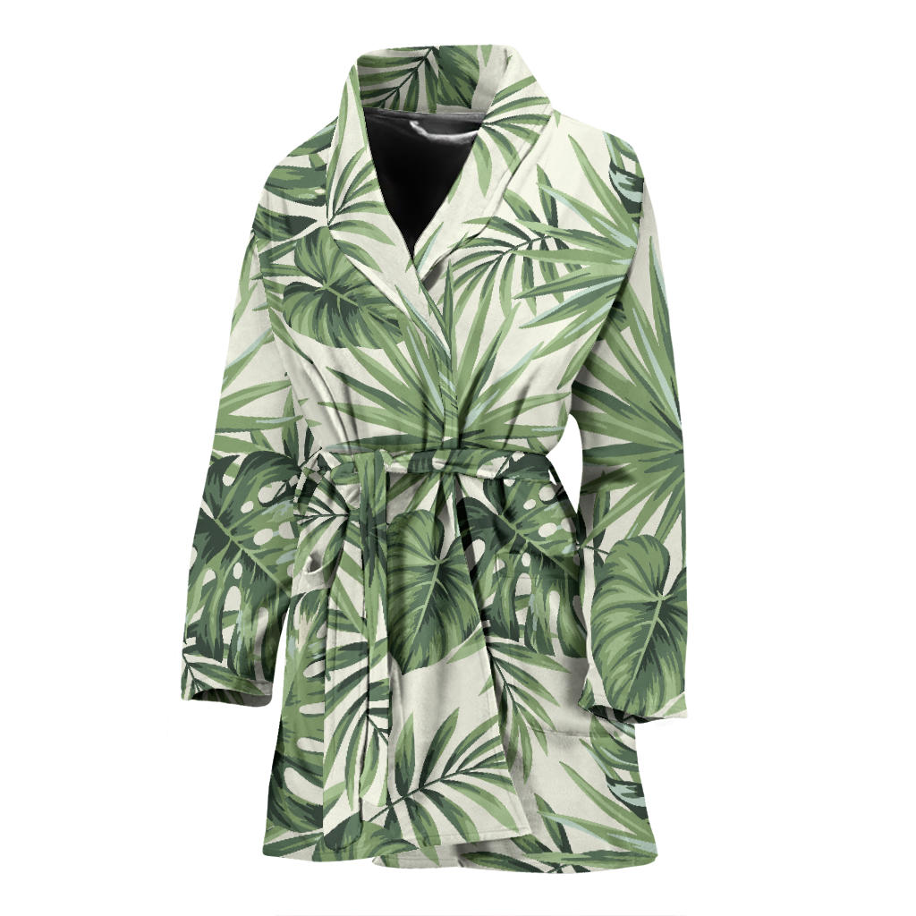Palm Leaf Pattern Print Design A02 Women Bathrobe