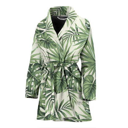 Palm Leaf Pattern Print Design A02 Women Bathrobe