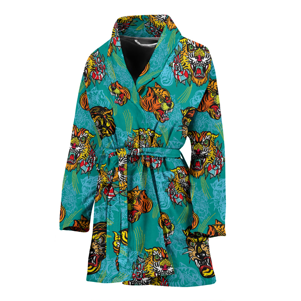 Tattoo Tiger Head Print Design LKS304 Women Bathrobe