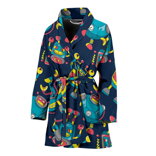 Robot Pattern Print Design A05 Women Bathrobe