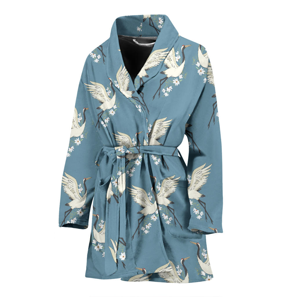 Crane Pattern Print Design 05 Women Bathrobe