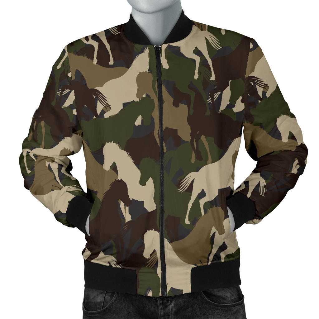 Horse Camo Themed Design Print Men Bomber Jacket