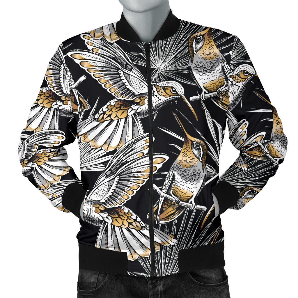 Hummingbird Gold Design Themed Print Men Bomber Jacket