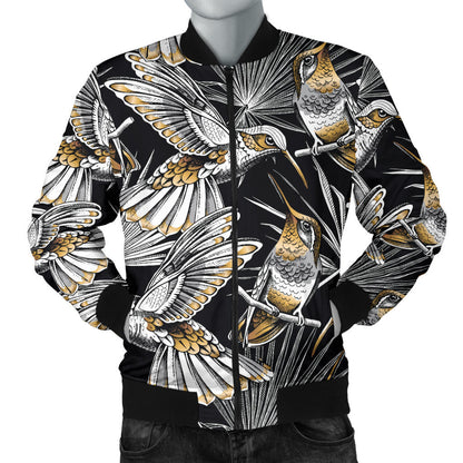 Hummingbird Gold Design Themed Print Men Bomber Jacket